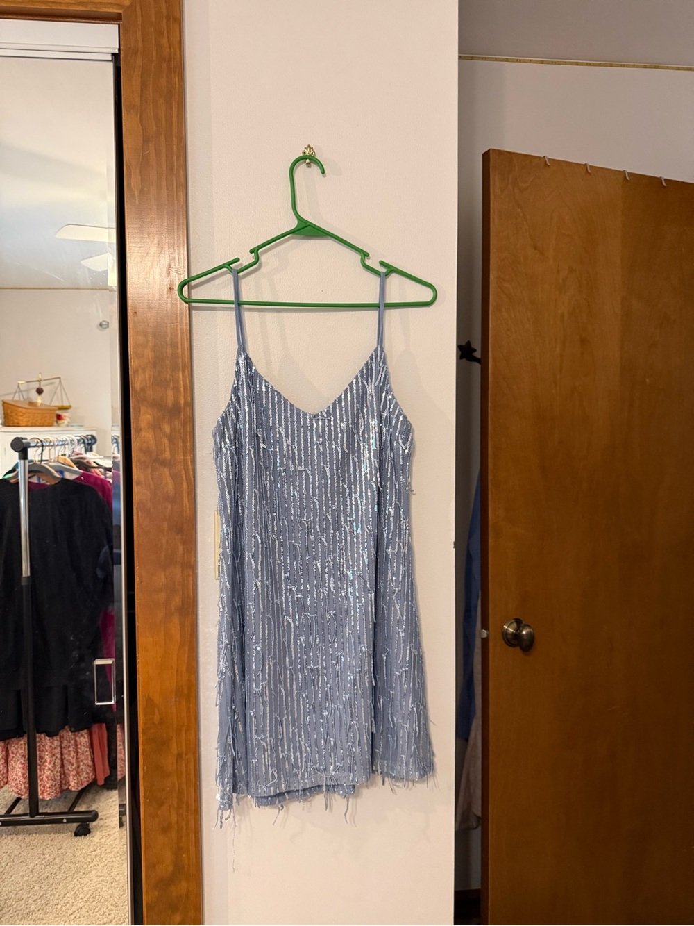 Sparkling Light Blue Sequin Slip Dress